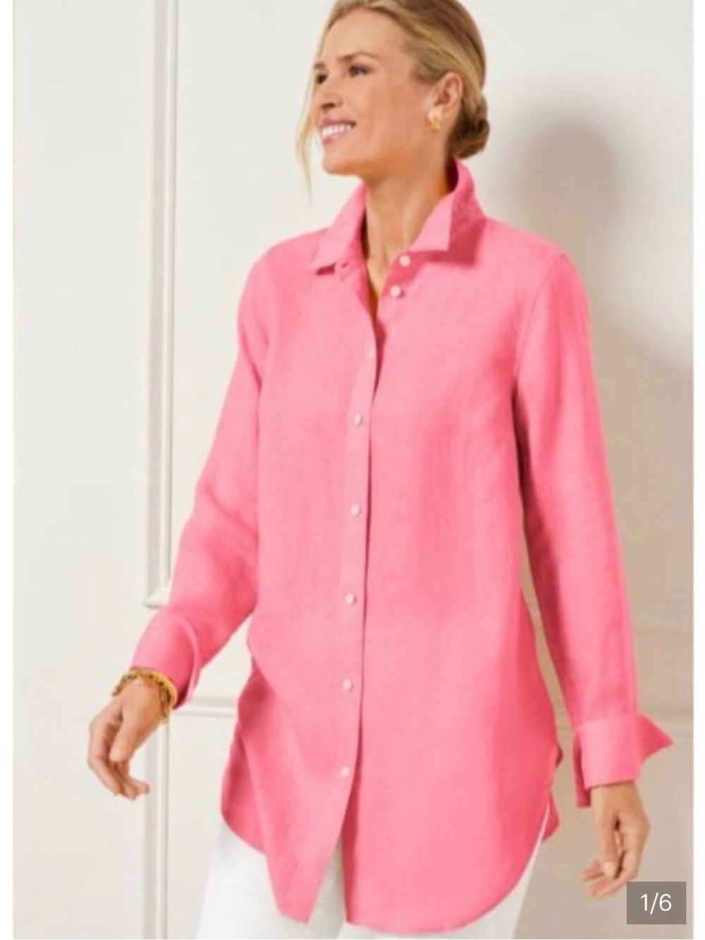 TALBOTS Boyfriend Linen Button-Down Shirt in Pink XL New NWT
